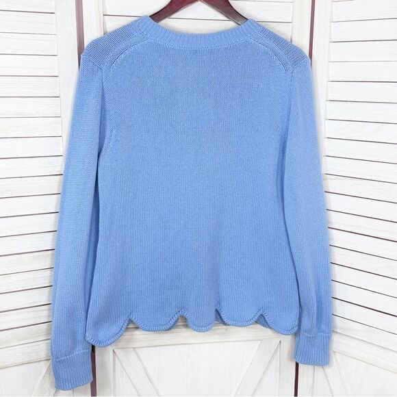 J. by J.Crew Scalloped Hem Crew Neck Sweater Blue Medium Cotton Preppy - Picture 8 of 12